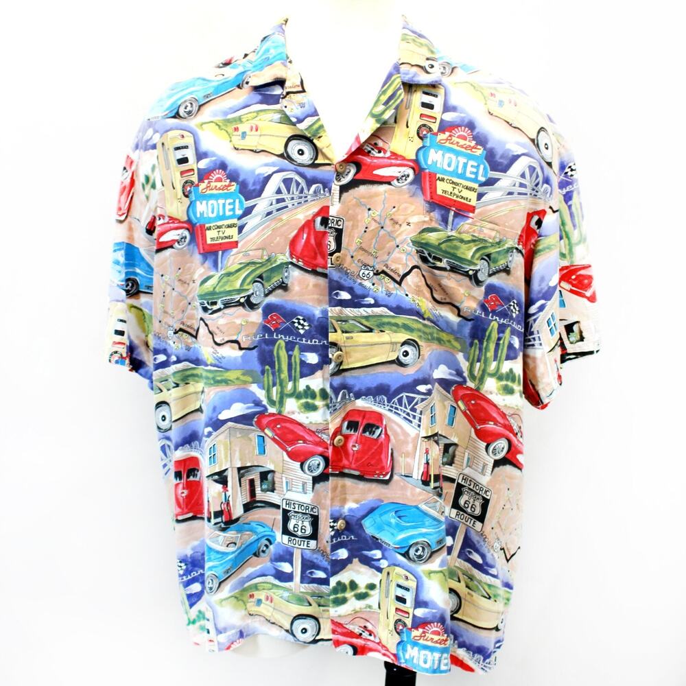 Vintage Paradise Found Retro Cars Route 66 Hawaiian Aloha Camp Shirt 2XL